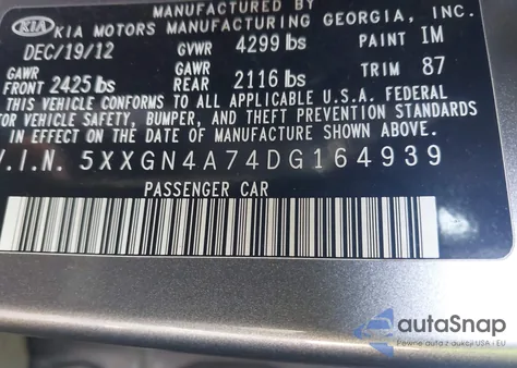 2013 Kia Optima Ex from USA, damaged, VIN 5XXGN4A74DG164939